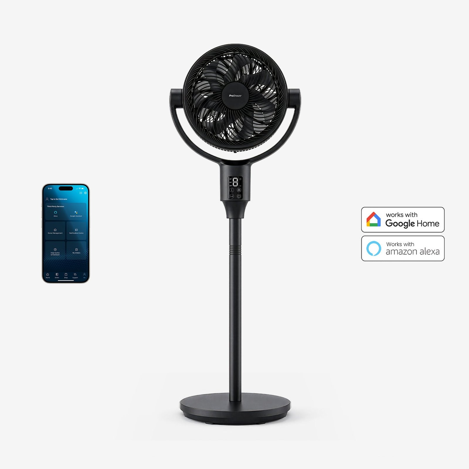 PB-F-27G-W_Apps_HERO_v1.jpg AirFlo Plus 44" Ventilateur sur pied hybride - Circulateur d'air ultra-silencieux - Blanc – Image 1