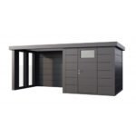 Abri de jardin Eleganto / Classico 2424 Anthracite avec Lounge small à gauche fermé  + 2 fenêtres fixes