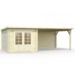 PALMAKO Abri de jardin Ella 6.9 m² + avancée de 10 m² en bois massif 28 mm
