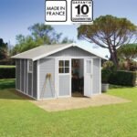 Abri de jardin en PVC 11,2m² DECO gris clair et blanc Grosfillex