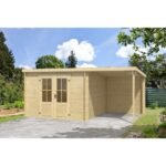 Abri de jardin Tampa 14 m² avec auvent bois massif 28 mm
