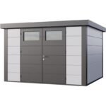 Abri Telluria en acier galvanisé gris blanc 9,8m² avec double porte Eleganto 3330