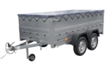 GARDEN TRAILER 264/2 KIPP remorque à deux essieux avec roue jockey, châssis H-0, ridelles BIS et bâche plate grise – Image 4