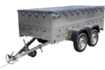 GARDEN TRAILER 264/2 KIPP remorque à deux essieux avec roue jockey, châssis H-0, ridelles BIS et bâche plate grise