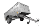 Grande remorque 230×125 avec bâche plate grise, rehausses de ridelles et roue jockey – Garden Trailer 230 KIPP