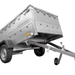 Grande remorque 230×125 avec bâche plate grise, rehausses de ridelles et roue jockey – Garden Trailer 230 KIPP