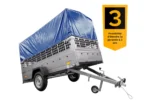 REMORQUE DE JARDIN 264 KIPP AVEC ROUE JOINTE, GLISSIÈRES GRILLÉES, CHÂSSIS H-800 ET COUVERCLE BLEU – Image 2