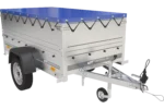 Remorque Garden Trailer 200 Kipp avec roue jockey, rehausses, châssis H-0 et bâche bleue