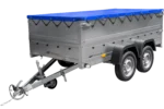 Remorque double essieux Garden Trailer 264/2 KIPP avec roue jockey, rehausses de ridelles et bâche plate bleue – Image 4