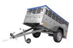 Remorque grillagée 200×106 avec bâche plate bleue, tiges de support bâche, ridelles grillagées et roue jockey – Garden Trailer 200 KIPP