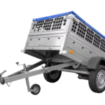 Remorque grillagée 200×106 avec bâche plate bleue, tiges de support bâche, ridelles grillagées et roue jockey – Garden Trailer 200 KIPP