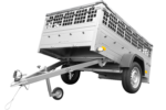 Remorque grillagée 200×125 Garden Trailer 201 KIPP avec bâche plate grise, tiges de support et roue jockey