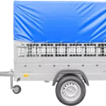 Remorque neuve à vendre Garden Trailer 201 KIPP 500 kg 200×125 cm [avec bâche haute bleue, arceau, ridelles grillagées et roue jockey]