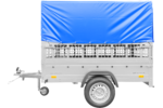 Remorque neuve Garden Trailer 201 KIPP 500 kg (200×125 cm) avec bâche haute bleue, arceau et ridelles grillagées
