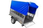 Remorque neuve Garden Trailer 201 KIPP 500 kg (200×125 cm) avec bâche haute bleue, arceau et ridelles grillagées – Image 3