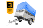 Remorque neuve Garden Trailer 201 KIPP 500 kg (200×125 cm) avec bâche haute bleue, arceau et ridelles grillagées – Image 7