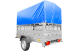 Remorque neuve Garden Trailer 201 KIPP 500 kg (200×125 cm) avec bâche haute bleue, arceau et ridelles grillagées – Image 2