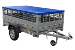 Remorque sans frein 230×125 Garden Trailer 230 KIPP avec bâche bleue, ridelles grillagées et roue jockey – Image 3