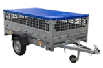 Remorque sans frein 230×125 avec bâche plate bleue, ridelles grillagées et roue jockey – Garden Trailer 230 KIPP – Image 3