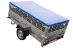 Remorque sans frein 230×125 avec bâche plate bleue, ridelles grillagées et roue jockey – Garden Trailer 230 KIPP – Image 7