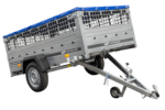 Remorque sans frein 230×125 Garden Trailer 230 KIPP avec bâche bleue, ridelles grillagées et roue jockey