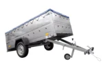 Remorque simple essieu Unitrailer GARDEN TRAILER 264 KIPP avec rehausses de ridelles et bâche plate bleue