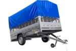 Remorque voiture 264×150 UNITRAILER GARDEN 265 KIPP avec ridelles grillagées, arceau H-800 et bâche bleue