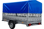 Remorque voiture 264×150 UNITRAILER GARDEN 265 KIPP avec ridelles grillagées, arceau H-800 et bâche bleue – Image 4