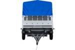 Remorque basculante UNITRAILER GARDEN 265 (264×150 cm) avec ridelles grillagées, arceau H-800 et bâche de protection bleue – Image 7