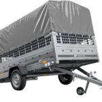 Remorque voiture 264×150 UNITRAILER GARDEN 265 KIPP avec ridelles grillagées, arceau H-800 et bâche grise