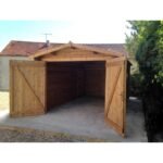 Garage en bois massif 40mm traité teinté marron Gardy Shelter – Image 2