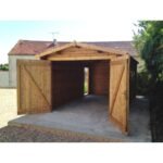 Garage en bois massif 40mm traité teinté marron Gardy Shelter – Image 6