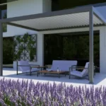 Pergola bioclimatique adossée TIERAL Caleta aluminium gris taupe, 12 m²