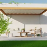 Pergola adossée TIERAL Caleta aluminium effet bois, 12,7 m²