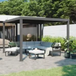 Pergola bioclimatique autoportante NATERIAL Clima aluminium gris, 9.69 m²