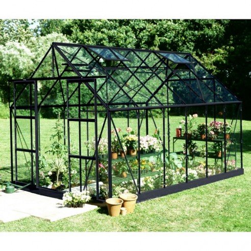 serre-en-verre-3-mm-magnum-99-m-laquee-noire-2.jpg HALLS - Serre de jardin Magnum 9.9 m² verre 3 mm - Noir – Image 1