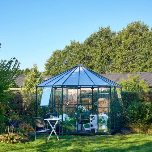 serre-veranda-atrium-laquee-verte-9-m-en-verre-trempe-3-mm-2.jpg HALLS - Serre véranda Atrium 9 m² verre trempé 3 mm - Vert – Image 1